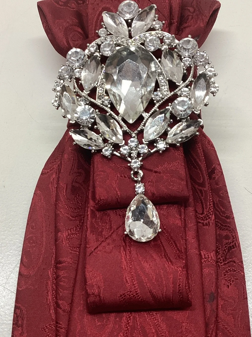 Handcrafted Burgundy Embellished Statement Necktie Necklace with African Queen